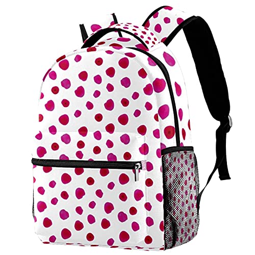 Sac à dos voyage rose à pois fille et garçon idéal pour le campus avec porte-bouteille