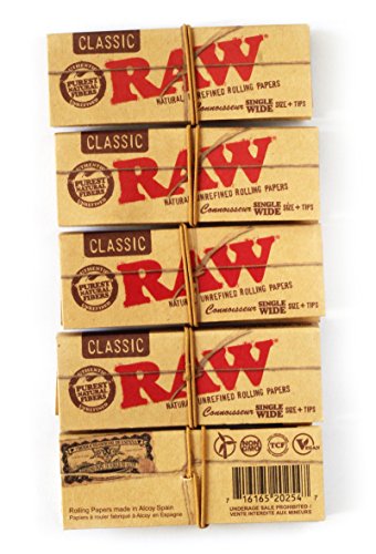 5 x RAW Classic Single Wide 68mm CONNOISSEUR Natural Rolling papers