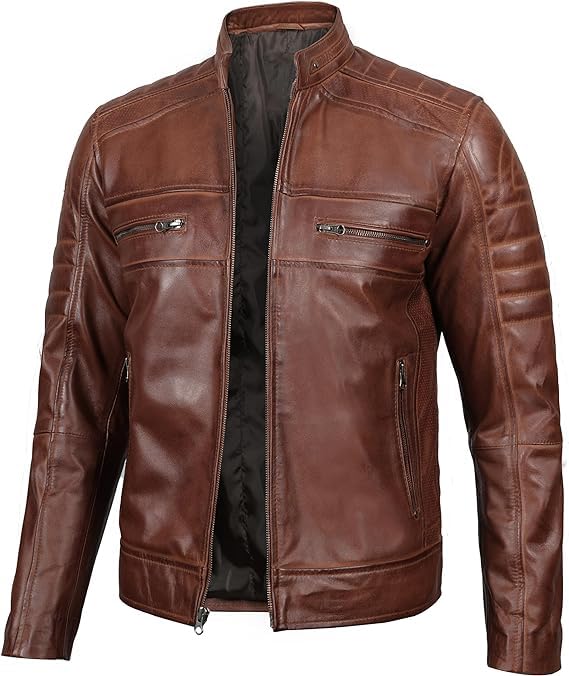 Cafe Racer Distressed Mens Lambskin Leather Jacket - Genuine Men Leather Jacket - Mens Leather Biker Jacket2