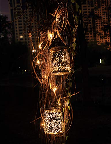 Hanging Solar Lantern Outdoor,Solar Lights Mercury Mason Jar Glass Hanging Lights With 20 Led Waterproof For Tree, Table, Yard, Garden, Patio, Holiday Party Outdoor Decor,2 Pack #TOP3