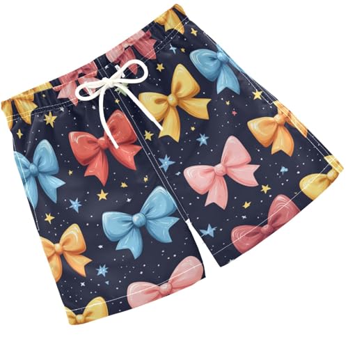 Pigsaly Boys Swim Trunks Gold Stars Colorful Ribbon Bow Boys Board Shorts Swimsuit Swimwear Summer Bathing Suit XS