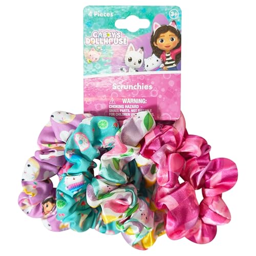 LUV HER Gabby's Dollhouse Cute Scrunchies for Girls - 4 Large Printed Scrunchies with Your Favorite Characters - Hair Accessories for Girls 3+