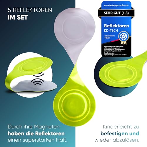 KD-TECH 5er Set Magnet-Reflektoren - Reflektierende Ansteckmagnete für maximale Sichtbarkeit - für Rucksack, Jacke, Kinderwagen und mehr (Grün)