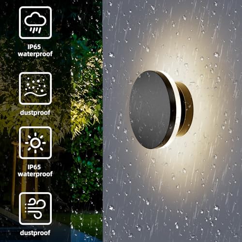 Image of ziidoo Wall Sconce Modern Outdoor Lights,5.8 inch Black Round Waterproof LED Outside Solar Eclipse Lamp Patio Porch Front Door Light Fixture House Decor Wall Light for Up and Down Stairs Hallway