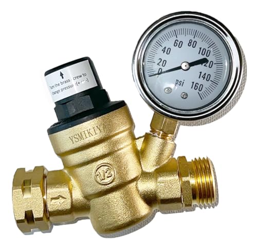 Image of RV Water Pressure Regulator Valve,Brass Lead-Free Adjustable Water Pressure Reducer with Gauge,Inlet Screen Filter,Water Regulator for RV Camper Travel Trailer