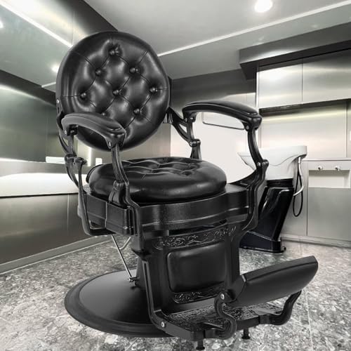 Sannewstartu Vintage Barber Chair - Heavy Duty Hydraulic Recline Styling Chair with Rounded Cushioning, Adjustable Salon Chair for Barber Shop, Beauty Spa, Black