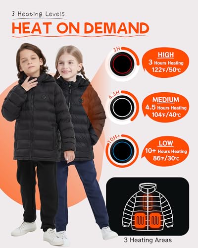 Image of HEWINZE Kids Heated Jacket,Lightweight Water-Resistant Hooded Puffer Heated Coat for child with 5V Battery Pack(Unisex)