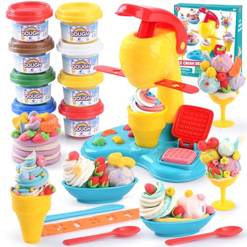 PLAY Color Dough Sets for Kids Ages 4-8,Play Kitchen Ice Cream Maker Play...