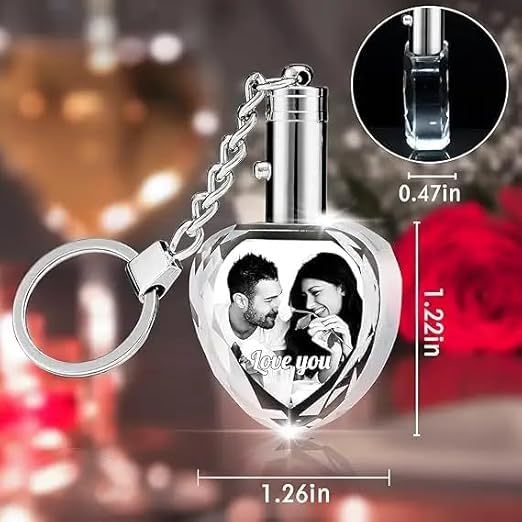 Image of Rangoli Crystal Photo Heart Shape- Custom Engraved Glass Picture, LED Light Base Option - Unique Gift for Birthday,Wedding, Anniversary, Couples,Memorial, and Special Occasions