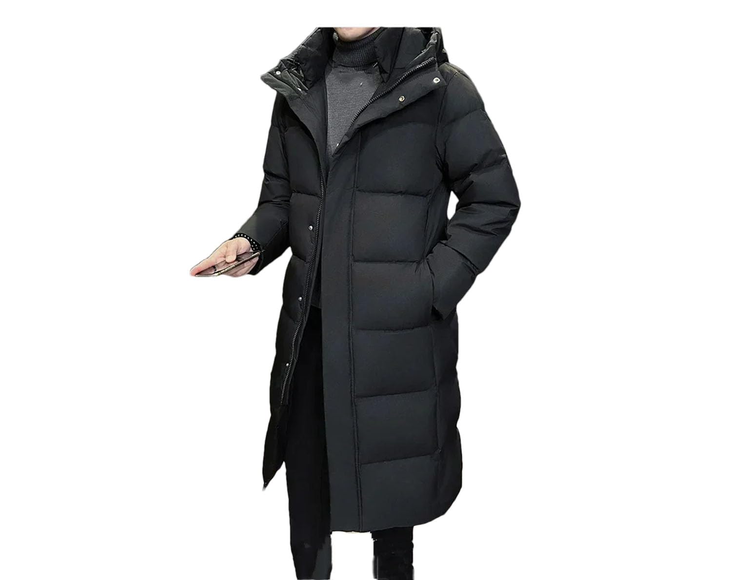 REHJJDFD Men Long Down Jacket Mens Thick Warm Hooded White Duck Down Coat Casual Snow Skiing Lightweight Puffer