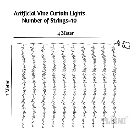 Image of URM Plastic Artificial Vine Leaf Curtain Led String Light,200 LEDs,8 Modes,Remote Control,Adjustable Brightness,Ac Plug - for Home Warm White,3X2 Meter