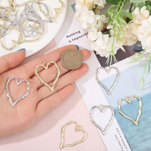 CHGCRAFT 20Pcs 2 Colors Heart Open Back Bezel Charms Pendants Zinc Alloy Pendants Bezel Blank Trays Geometric Hollow Frame Charms For DIY UV Resin Epoxy Resin Pressed Flower Jewelry Golden Silver - Image 3