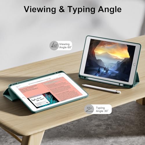 Vobafe Funda Compatible con iPad 9ª/ 8ª/ 7ª Generación 2021/2020/2019, Plegable Protectora TPU Cubierta con Portalápiz para iPad 10.2", Auto-Sueño/Estela Pino Verde