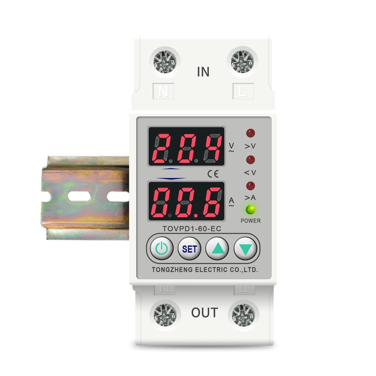 Disyuntor 60A Carril DIN 230V Ajustable sobre y Bajo Voltaje Dispositivo Protector Relé Monitor Límite de Corriente TOMZN TOVPD1-63-EC (Size : 40A)