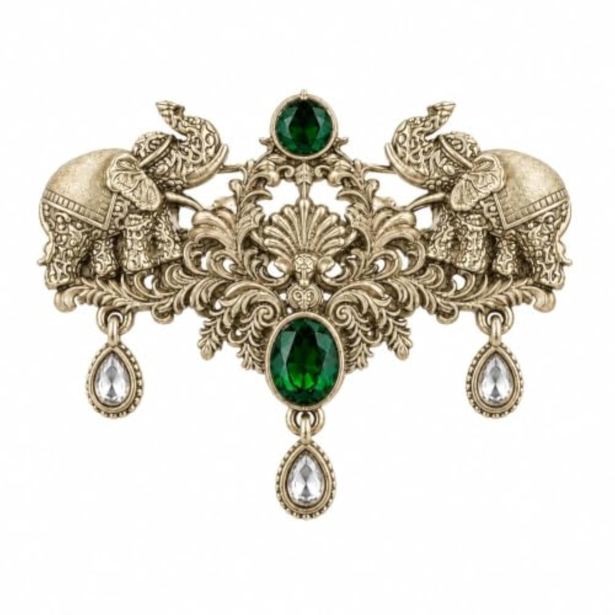 Men's Antique Gold Plated Elephant Design Brooch, Wedding Accessory