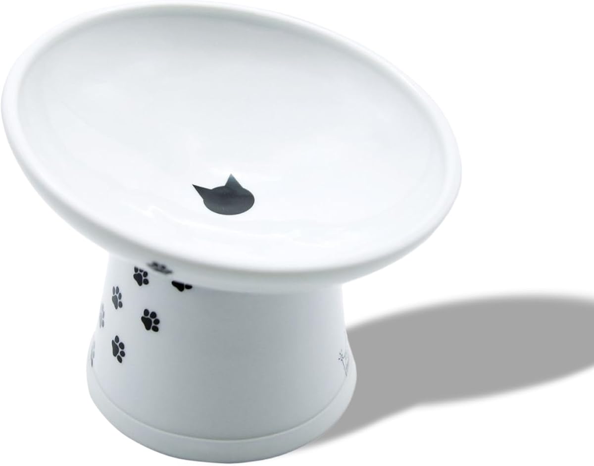 Necoichi Ceramic Elevated Cat Food Bowl, 15° Tilted (Cat, Extra Wide Tilted)