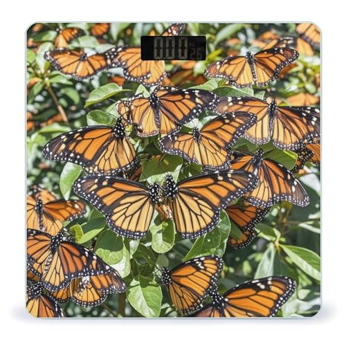 Báscula digital de vidrio templado para baño, diseño mariposas naranjas miniatura 1