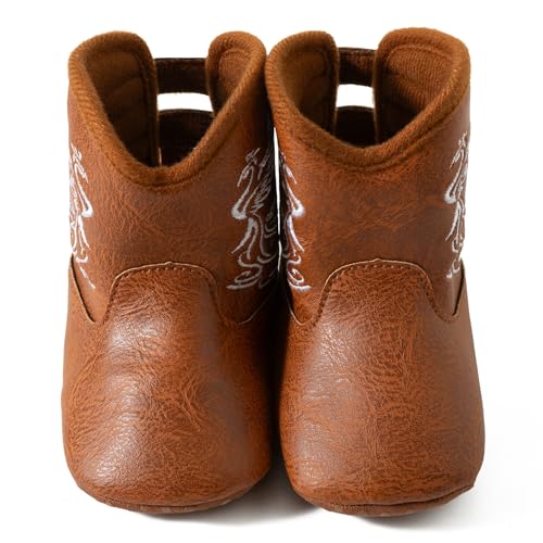 Image of Jastore Baby Boys Girls Cowboy Boots Infant Western Booties Toddler Soft Sole Non-Slip First Walker Crib Shoes