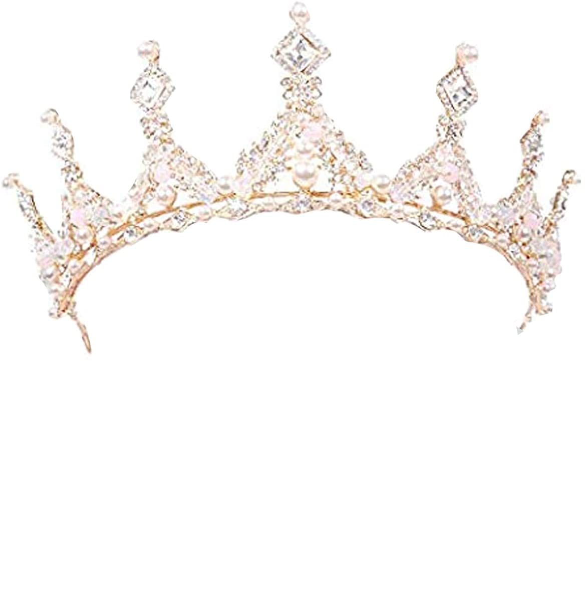 Princess Pearl Rhinestone Crown, Girl Women Queen Crystal Wedding Tiaras Girls Hair Accessories