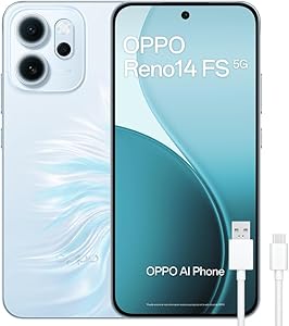OPPO Reno14 FS 5G – Free Smartphone with AI, 12GB RAM + 512GB, Triple 50MP Camera, 6000mAh Battery, Quick Charge 45W, AMOL…