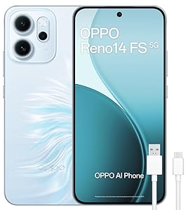 OPPO Reno14 FS 5G – Smartphone Libre con IA, 12GB RAM + 512GB, Cámara Triple 50MP, Batería 6000mAh, Carga Rápida 45W, Pantalla AMOLED 120Hz, IP69, Dual SIM, Android, Versión Española – Opal Blue