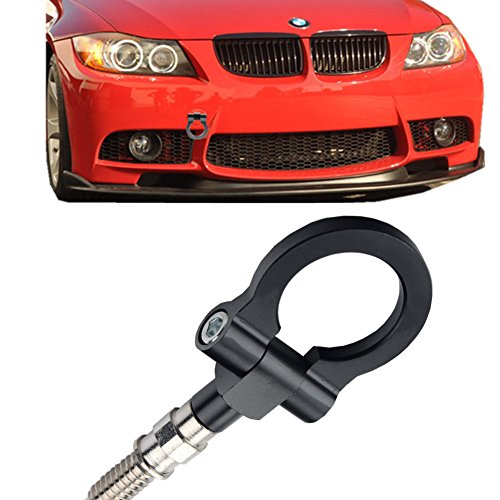 JGR Track Racing Style Tow Hook Towing Eye CNC Aluminum Screw On Front Rear Bumper Compatible with BMW 3 Series E36 E46 E90 E91 E92 E93 318 320 323 325 328 330 335 M3 1992 to 2012 Black