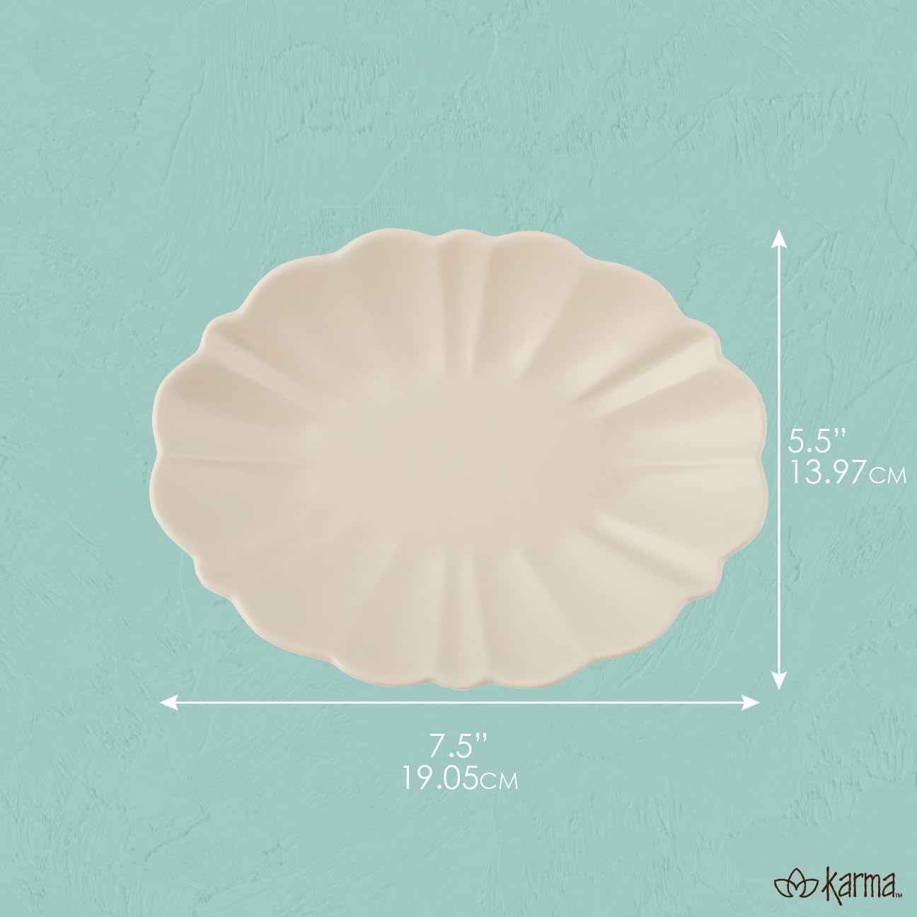 Karma, 7.5-inch Scalloped Oval Dish, Dessert Appetizer Small Serving Party Dish, Coastal Dessert Snack Fruit Side Dishes, White