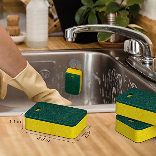 Image of Kitchen Sponges 12 Pack, Heavy Duty Dual-Sided Scrub Sponges, Yellow /Green