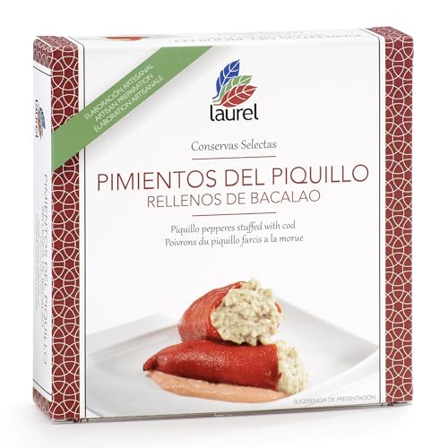 Laurel - Pimientos Piquillo Rellenos de Bacalao lata 280 g | Sabores de Asturias