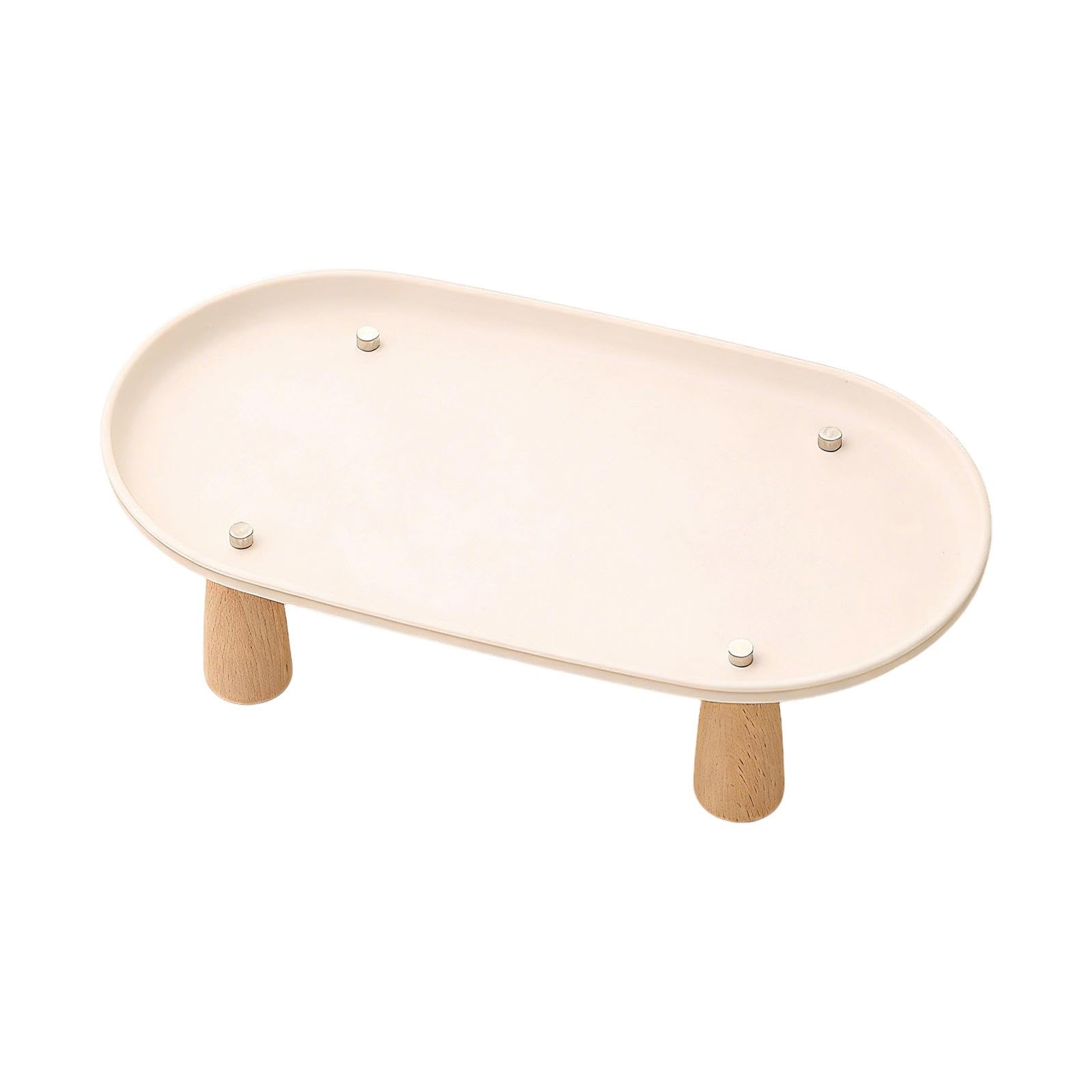 Baoblaze Cat Bowl Stand Stable Wooden Leg Sturdy Nordic Oval Shape Raised Pet Bowl Stand for to Protect Cat and Dog Neck Feeding Station Anti Vomiting Pet Feeder Stand Rack, Beige 31cmx17cm