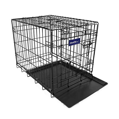 iMounTEK 【Small 24 INCH】 Folding Metal Pet Dog Puppy Cat Cage Crate Kennel W/Tray. 2 Doors Wire Cage for Training, Removable & Washable Pan Tray [Rust Resistant] Quick Assembly! - Thumbnail 6