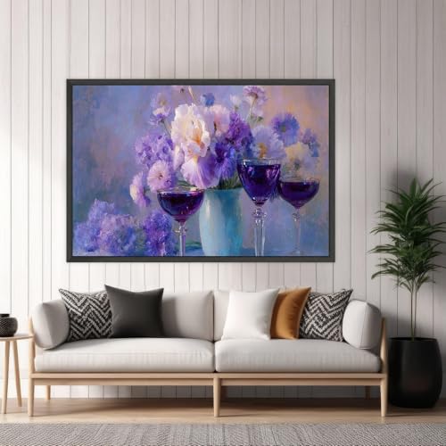 Toile florale violette impressionniste pour déco salon pastel 30x40cm - 3