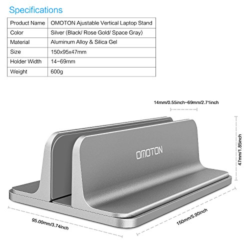 OMOTON Supporto Verticale per Laptop, Supporto Scrivania per Computer e Tablet, Salvaspazio Compatibile con MacBook/Notebook/Surface PRO iPad e Altri Laptop, Grigio