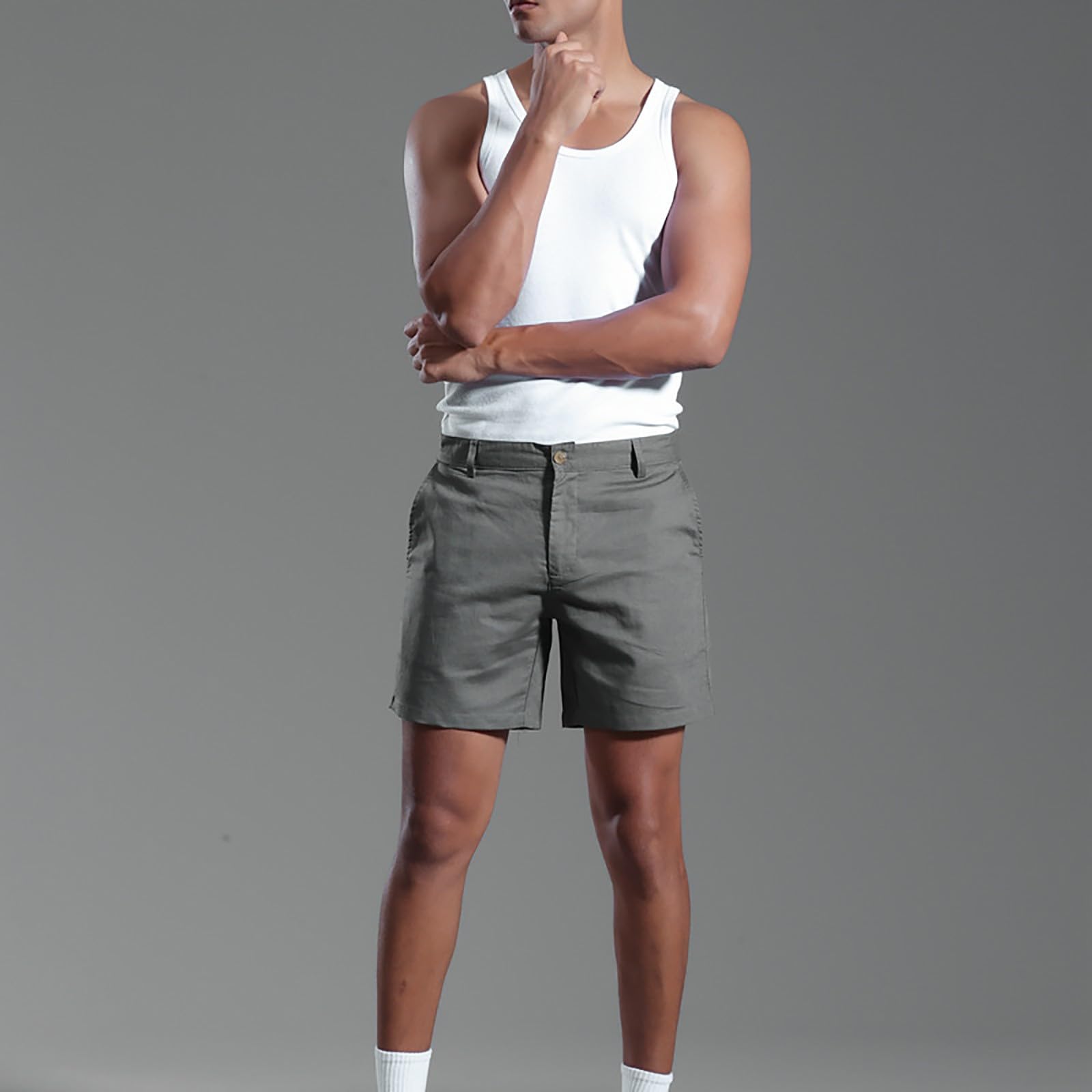 Short de golf en lin pour homme de 7,6 cm solide et respirant avec poches à fermeture éclair, coupe classique, décontracté, léger, tendance, confortable, pour la marche, la randonnée, le golf