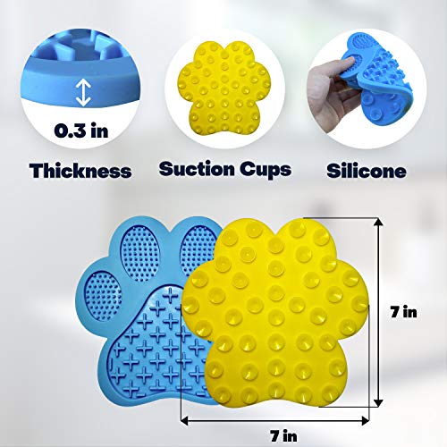 2023 𝗡𝗲𝘄 Licking Mat For Dogs & Cats 2 Pack, Slow Feeder With Suction Cups For Pet Shower, Calming Peanut Butter Dispenser, Lick Pad For Anxiety Relief (Blue & Yellow) #TOP2