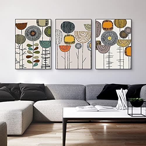 ZIORO Obra De Arte Pintura abstracta de girasoles de pared de arte lienzo Poster nórdicos e impresiones Cuadros de pared escandinavos para la Decoracion de la Salon de estar 60x80cmx3 Sin marco