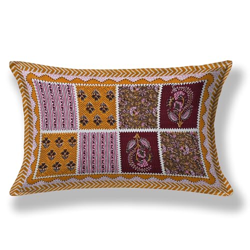 Image of 100% Cotton Single Bedsheet with 1 Pillow Cover | 240 TC Pure Cotton Flat Bed Sheet | Traditional Jaipuri Printed Bedding Set | Soft & Breathable | 60 x 90 Inch (Rangmahal Single 62)