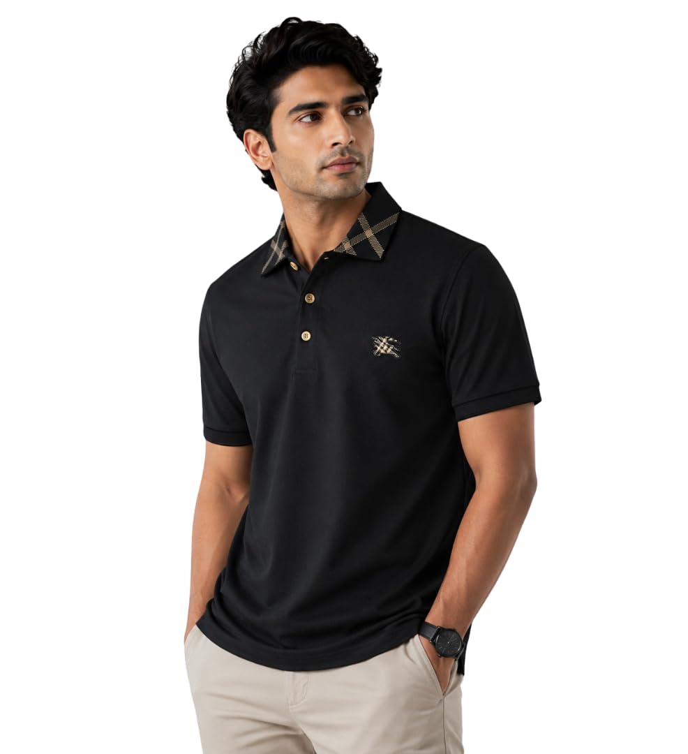 Men Black Regular Fit Casual Polo Neck T-Shirt-picture-32