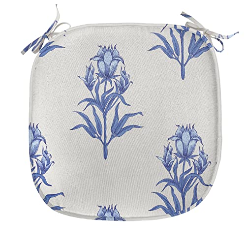 Lunarable Bohemian Chair Seating Cushion Set Of 12, Ethnic Russian Folk Flower Bouquets Motif Shabby Retro Ornamental Print, Seat Pads For Office With Anti-Slip Backing, 16"X16", Violet Blue Coconut #TOP1