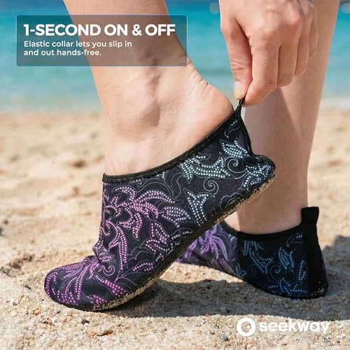 Image of SEEKWAY Water Shoes Women Men Adult Quick-Dry Aqua Socks Barefoot Non Slip for Beach Swim River Pool Lake surf Black SK002(U)