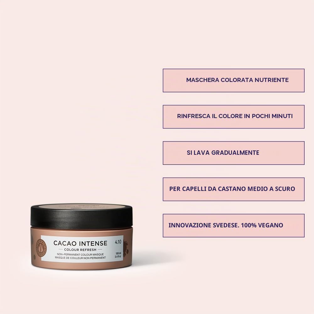 Maria Nila Colour Refresh, Cacao Intense 100 ml, Maschera per capelli castani con pigmenti semipermanenti, prodotto 100% vegano e senza solfati/parabeni.