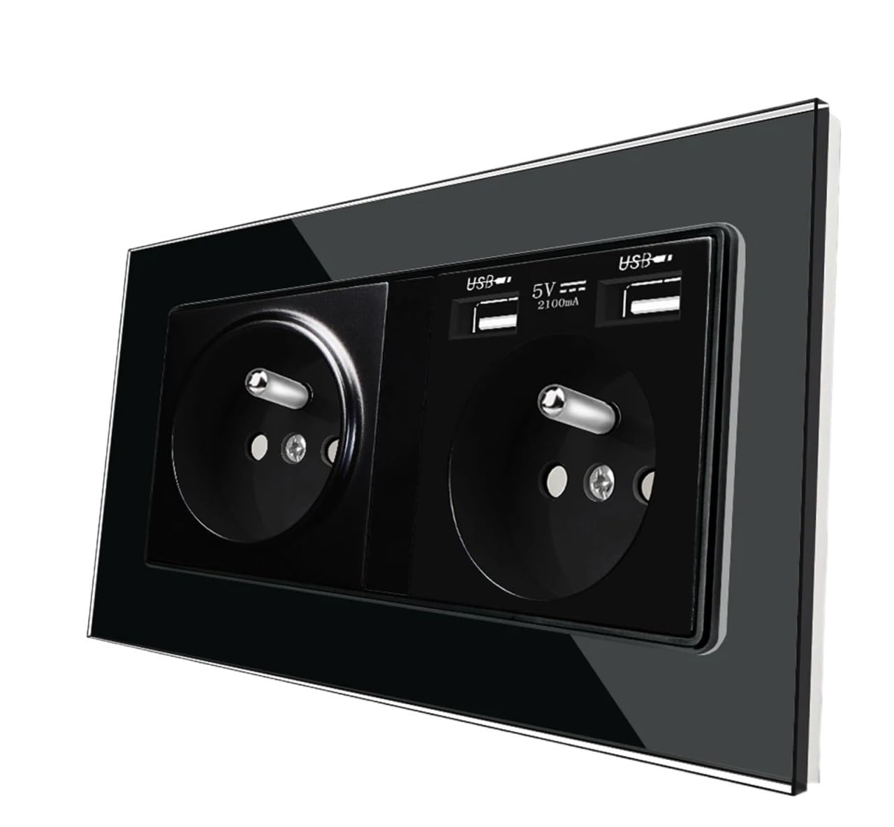 French Standard Socket, Tempered Glass Crystal Panel,AC 100~250V, 2A Dual USB Charging Port, France 16A Power Wall Outlet(White)