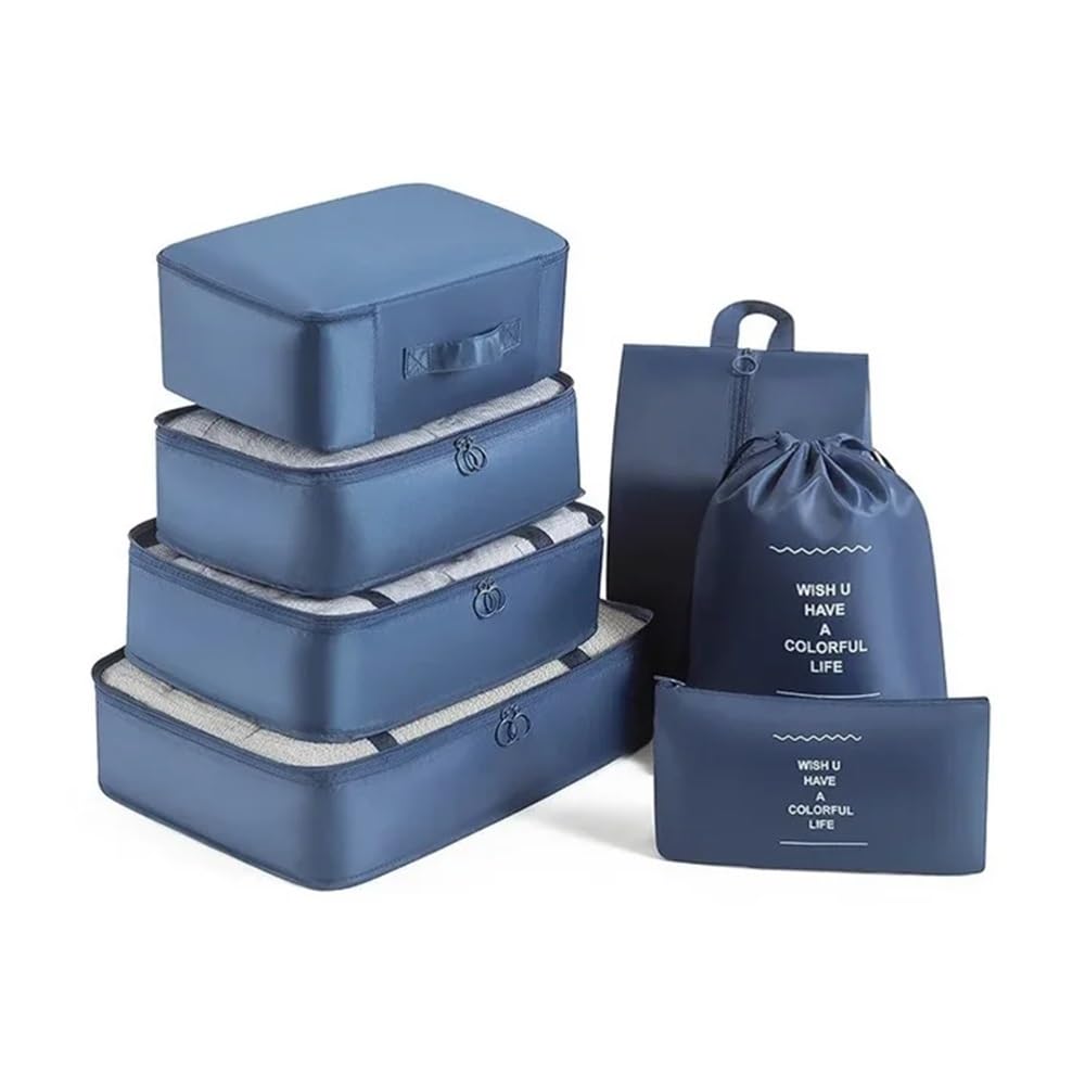 7-teilige Reise-Aufbewahrungstasche, tragbare Tasche, trendige Tasche, faltbar, Aufbewahrung, Handtasche, Verpackungsbox-Set, praktisch für Reisen (Blau, 2 Stück)
