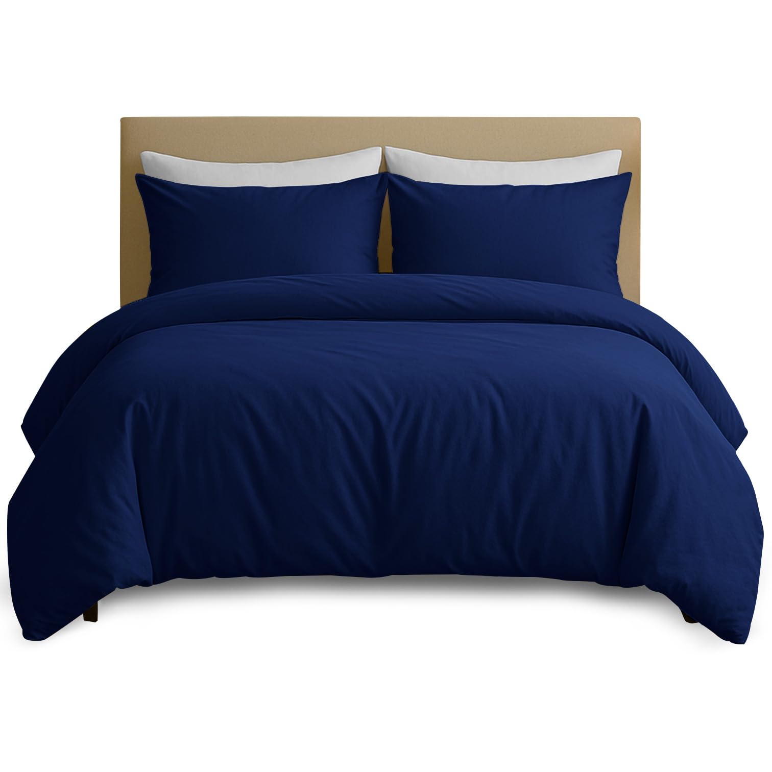 Hafaa Single Duvet Cover Set - Navy Bedding Brushed Microfiber with Pillowcase - 135 x 200 cm