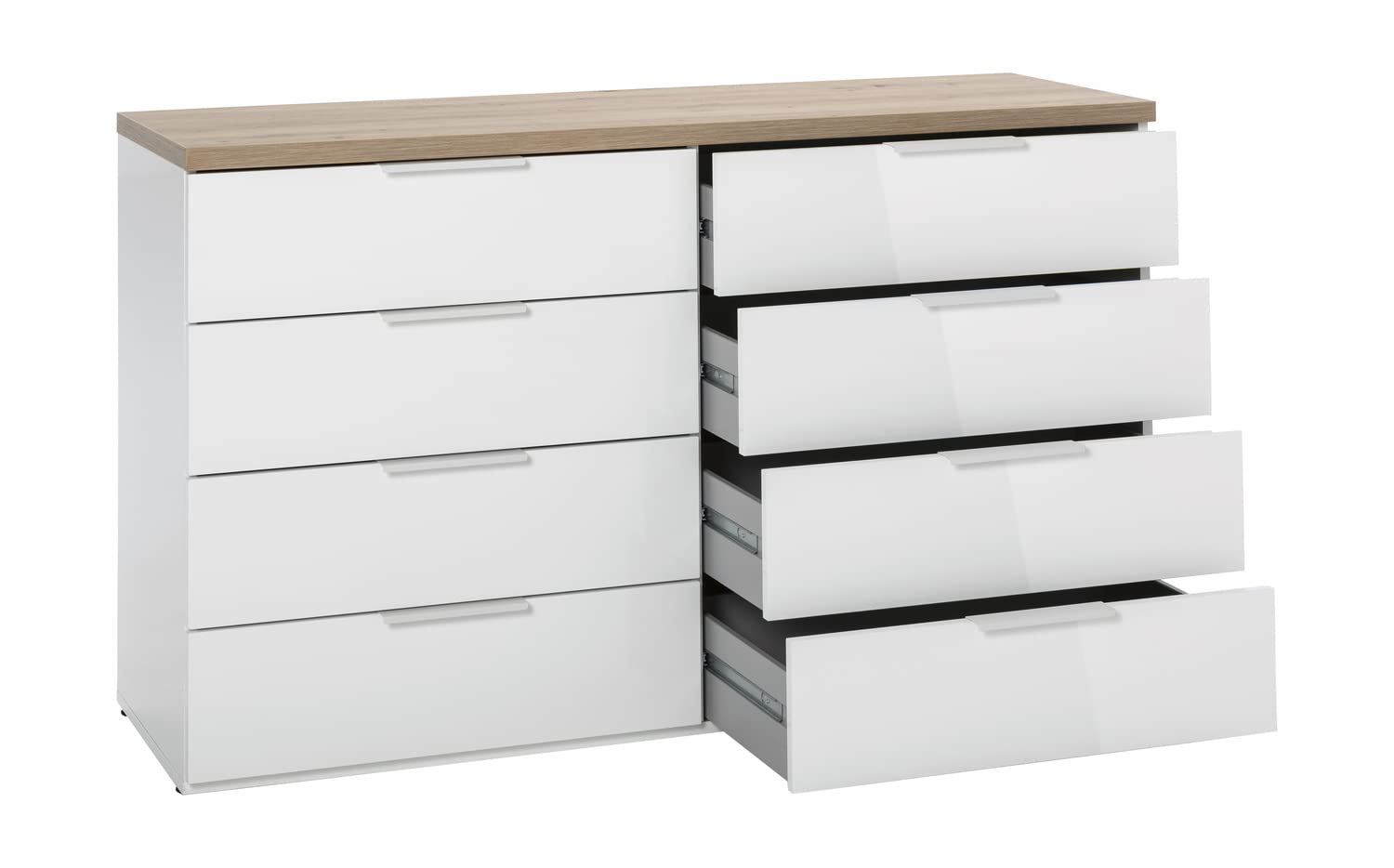 Composad | Camera da Letto Completa della Linea MUNDI, Set di 6 Mobili, Letto Matrimoniale, Armadio, Comodini, Cassettiera, Comò, Colore Rovere Mielato e Bianco Laccato, Made in Italy