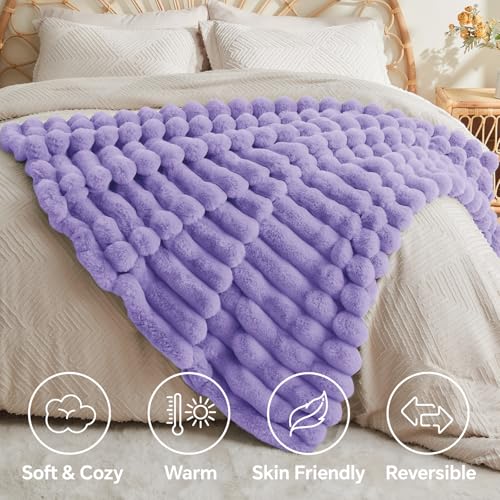Image of BEDELITE Faux Fur Throw Blanket for Couch, 770GSM, 60 inch x 80 inch, Lavender | Soft and Cozy Luxurious 3D Striped Fluffy Blanket, Warm Plush Fuzzy Faux Rabbit Fur for Women Gift, Stylish Room Decor