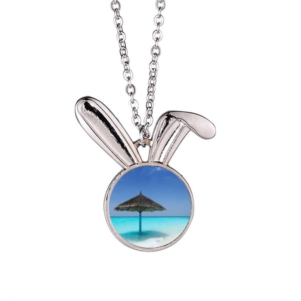 Collier lapin et arbre vert motif plage océan en émail - 5