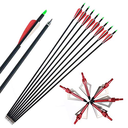 AMEYXGS スパイン500 カーボンアロー 31.5インチ炭素矢 アーチェリー矢 矢筒 狩猟矢 弓道 矢 完成矢 練習矢 ハンティングアロー リカーブボウ/コンパウンドボウに適用 12/24本入 (矢+矢尻, 12)