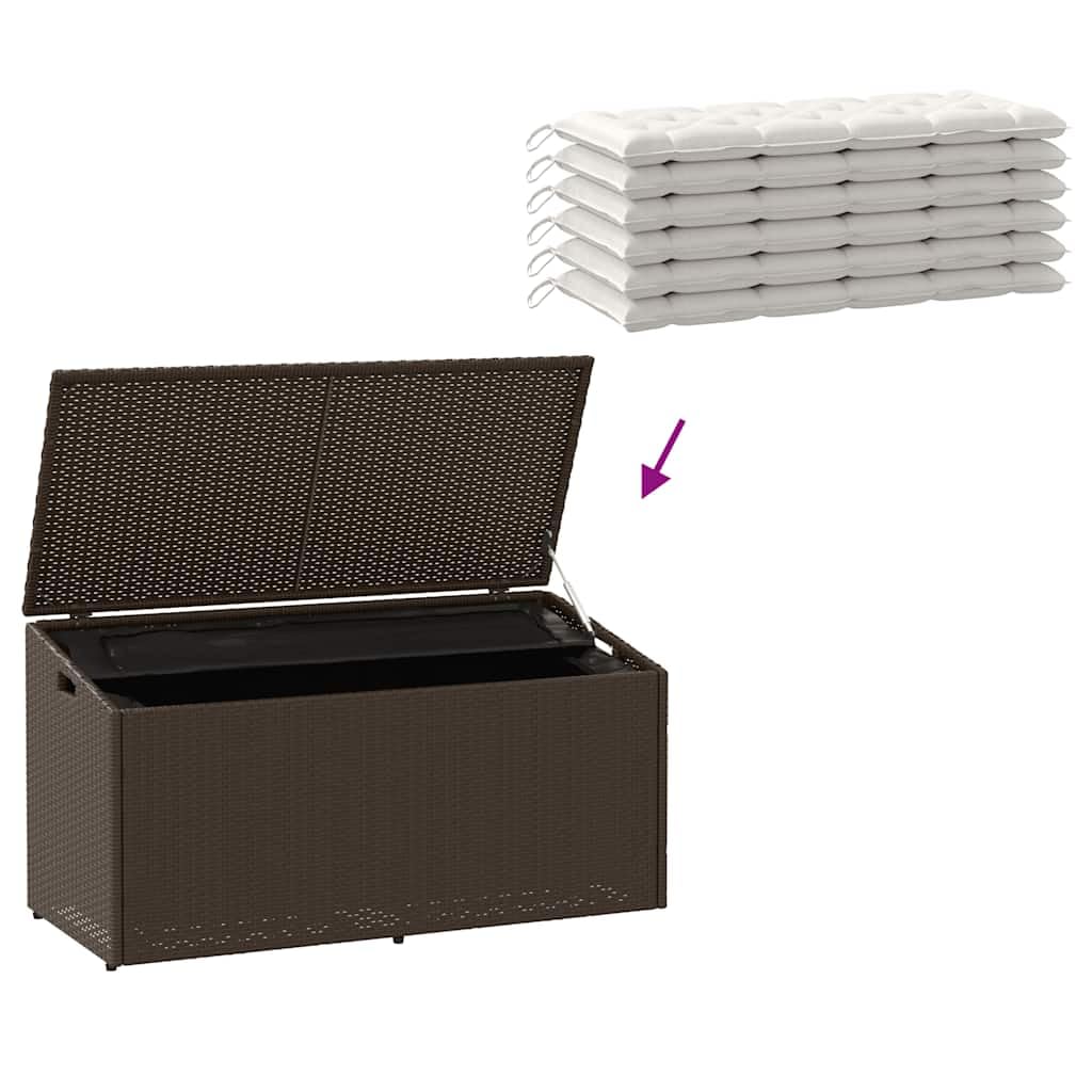 Cassapanca da giardino, marrone, 110 x 50 x 58 cm, in polyrattan con sacchetto interno impermeabile, resistente ai raggi UV, resistente alle intemperie, contenitore per cuscini, imbottiture