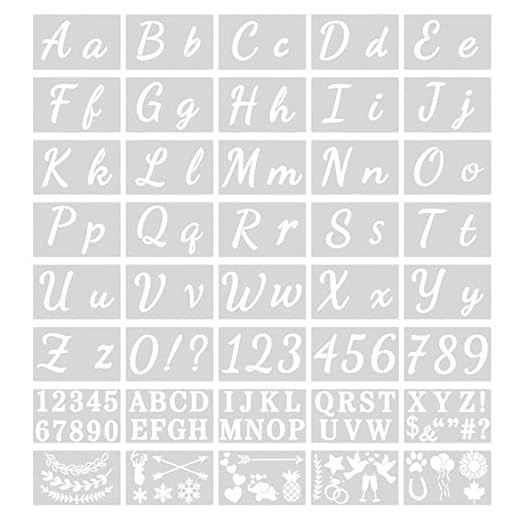 40 Piezas Plantillas de Letras 128 Diseños, Plantillas de Alfabeto Números Plástico Reutilizables, Plantillas de Números con Caligrafía Letras Mayúsculas Números Signos para Bricolaje Pintura